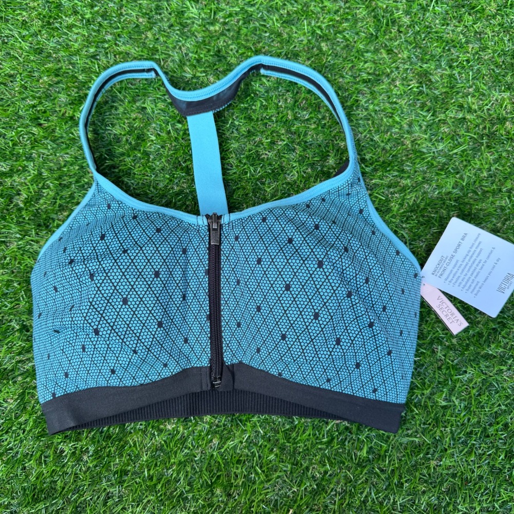 Victoria Secret Sport Knockout Front-Close Sport Bra 32DDD Teal Black‎